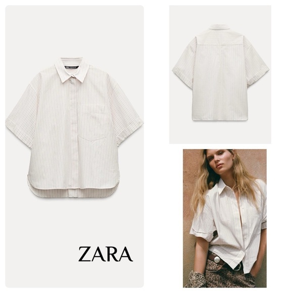 ZARA WOMEN POPLIN POCKET SHIRT - Picture 1 of 2